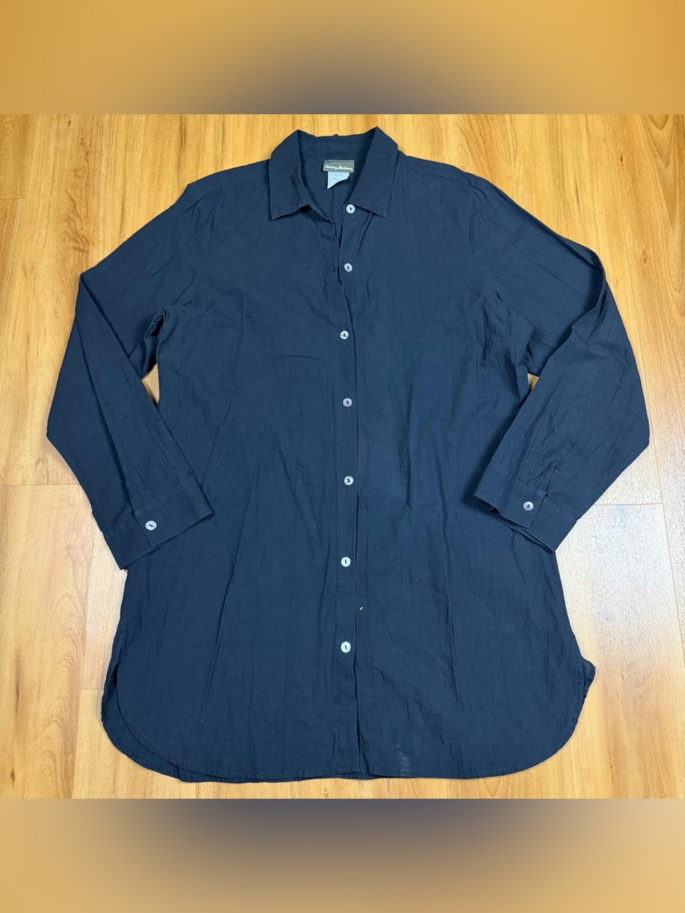 Tommy Bahama Women’s Black Cotton Button Down Tunic Shirt XL, Relaxed Fit,Casual